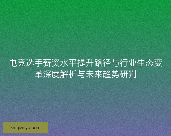电竞选手薪资水平提升路径与行业生态变革深度解析与未来趋势研判